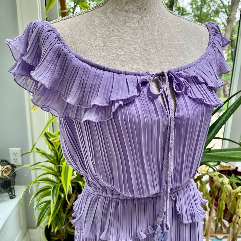 Lilac Pleated Ruffle Midi Dress - Picture 2 of 6